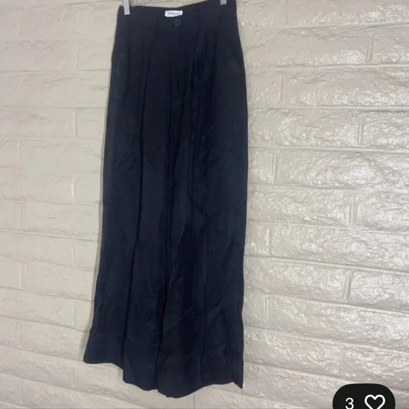 Anine Bing Carla Pleated Twill Wide Leg Trousers Pants Linen Blend Black Size 34 - Picture 11 of 13